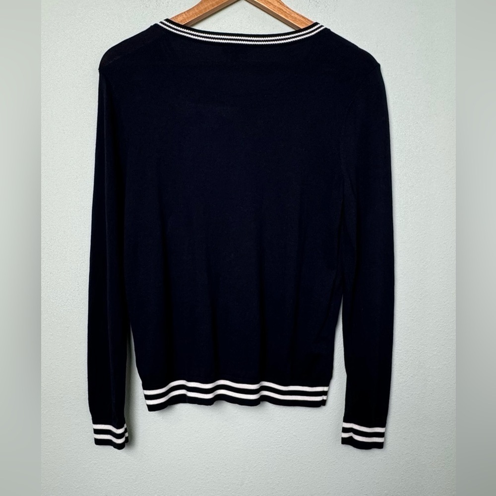Talbots Nautical Cardigan Embroidered Anchors in Navy Blue & White‎ Sz MP Petite - Picture 5 of 8
